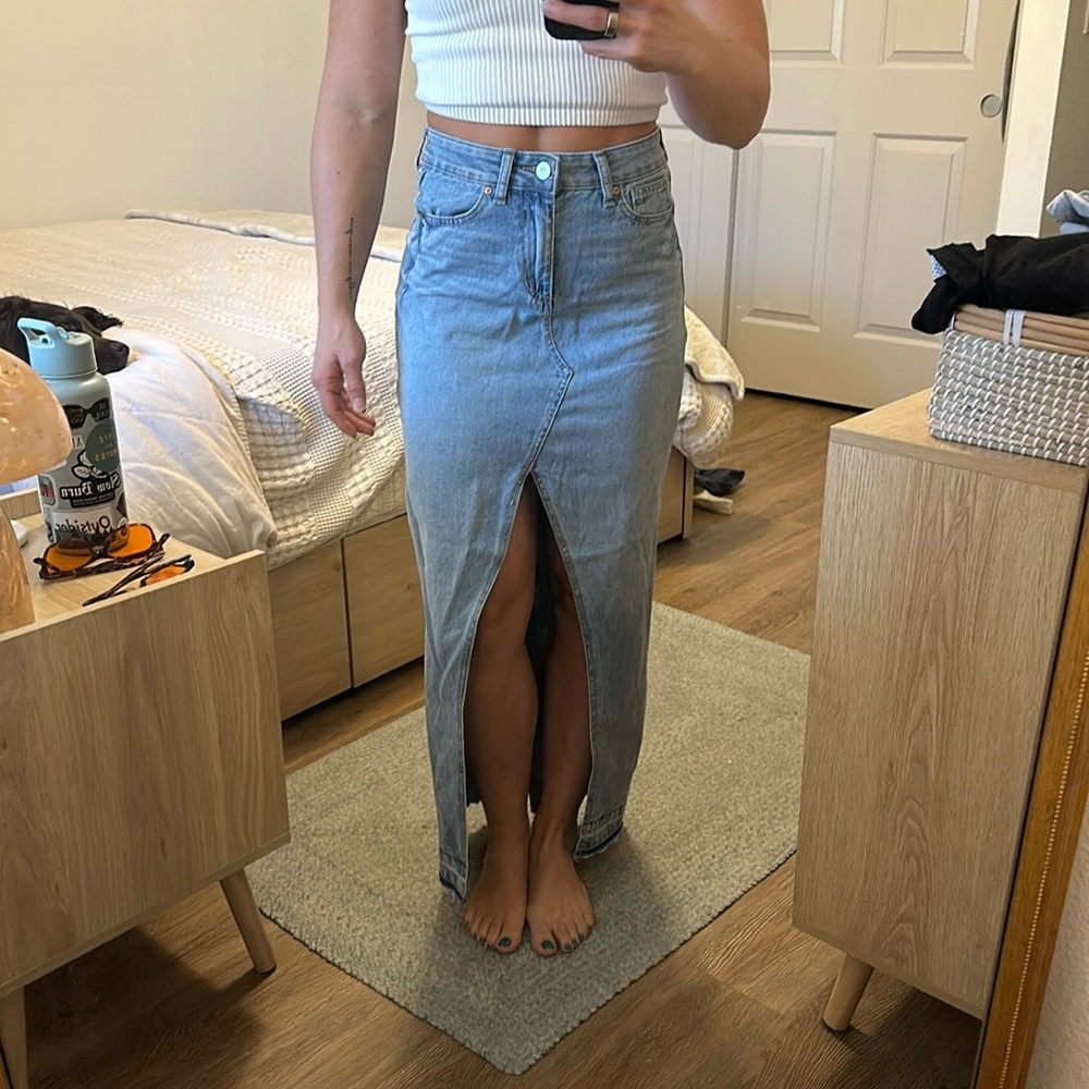 Long denim skirt